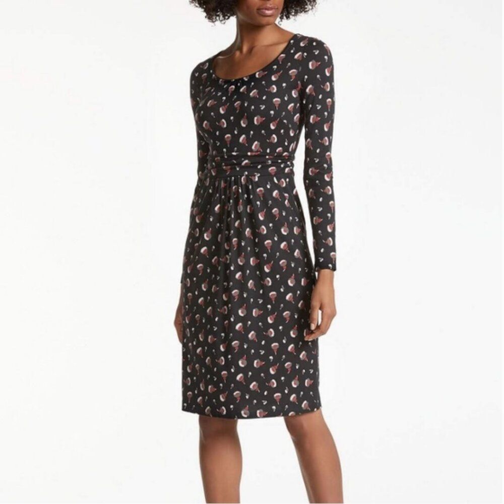 Boden Women's Mabel Jersey Dress Long Sleeve Waistband Poppy Print Size 12 Long